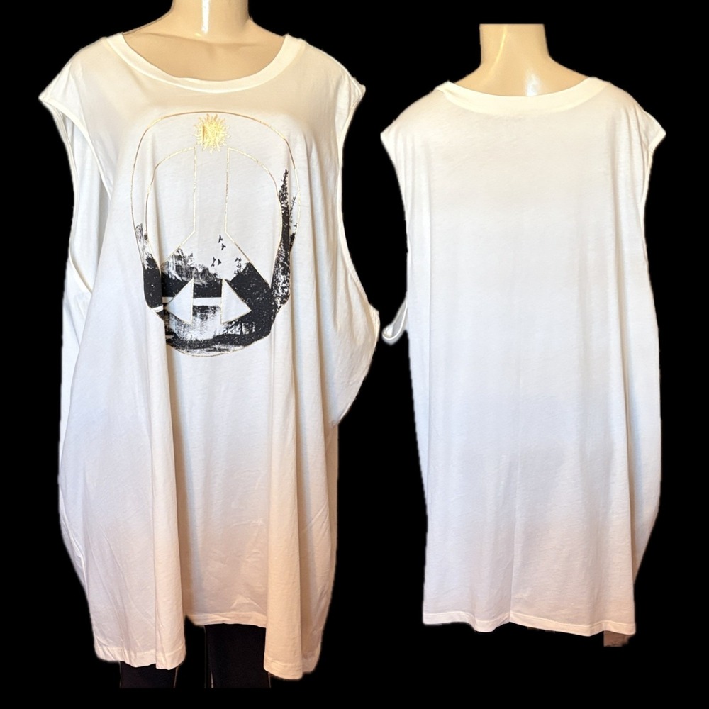 Torrid 6X Cream White Peace Sign Nature Sun Graphic Muscle Tank Tee 100% Cotton